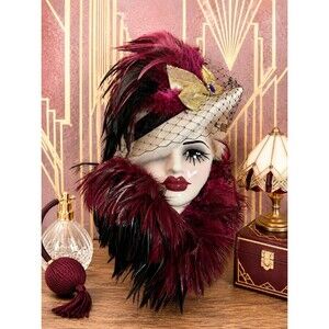 Vintage Unique Creations Feathered Lady Mask Wall Art Plaque 12” Decorative USA